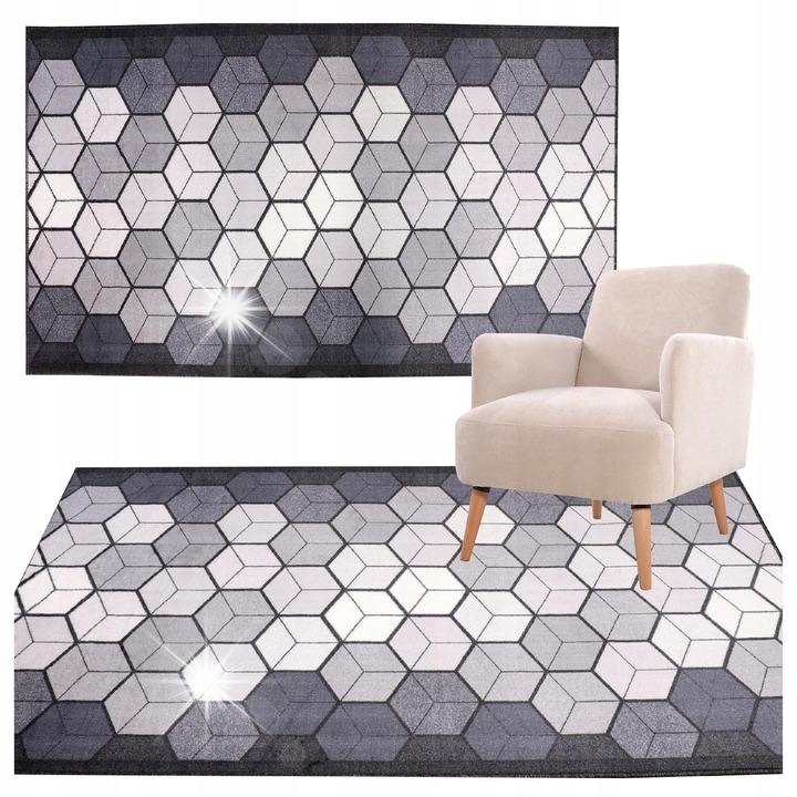 Килим Cubik, Allvo, 100x220cm, модерен дизайн, сив, 1,8кг