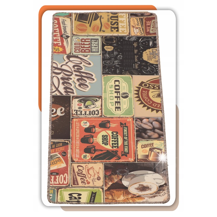 Covor, Allvo, Chodnik de bucatarie, impermeabil, 120x60cm, design cu cafea, rezistent la pete