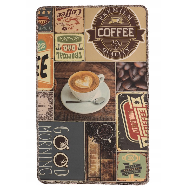 Covor Allvo, din PVC, impermeabil, 100x60cm, design cu cafea, rezistent la pete