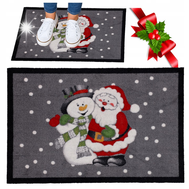 Előszoba szőnyeg szett, Hanse Home, Balwan modell, csúszásgátló, 60x40cm, szürke, ünnepi motívum