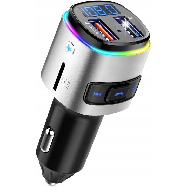 Autós töltő BC41 Bluetooth FM, 2 USB port, microSD foglalat, 12V-24V