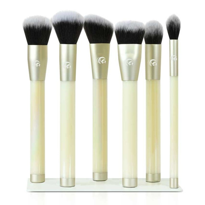 Set 6 Pensule Profesionale COSMYFY pentru Fata, Cu Placa Magnetica si Portfard Vintage, Alb