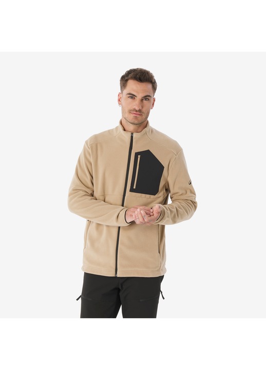 Polár pulóver cipzárral túrázáshoz, hegyi túrázáshoz, diszkrét, Bézs