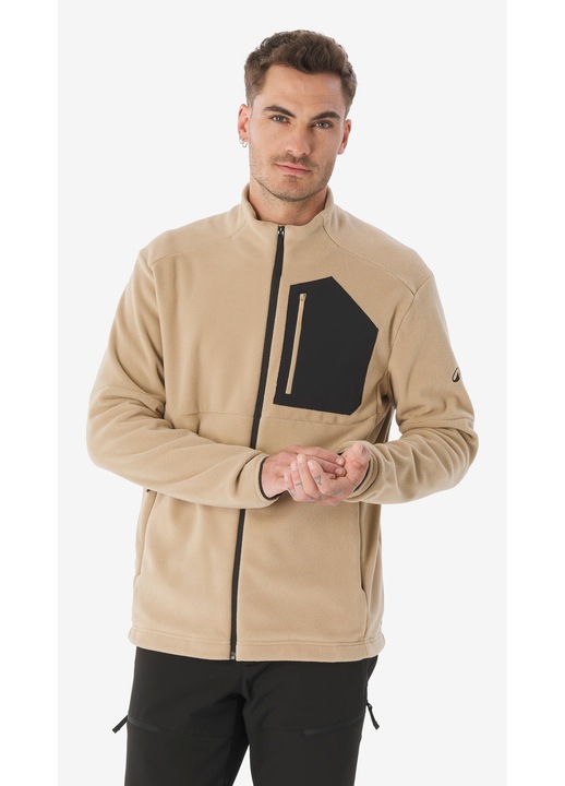 Polár pulóver cipzárral túrázáshoz, hegyi túrázáshoz, diszkrét, Cappuccino