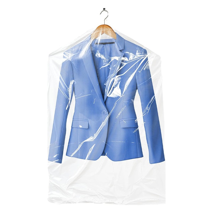 Set 4 Huse Imbracaminte, ClearGuard Garment Shield, Rezistent la Praf, Impermeabil, Reutilizabile, Usoara, Pentru Depozitare in Dulap/Calatorii, 65x100cm, Impotriva Moliilor, Solutie Practica, Alb