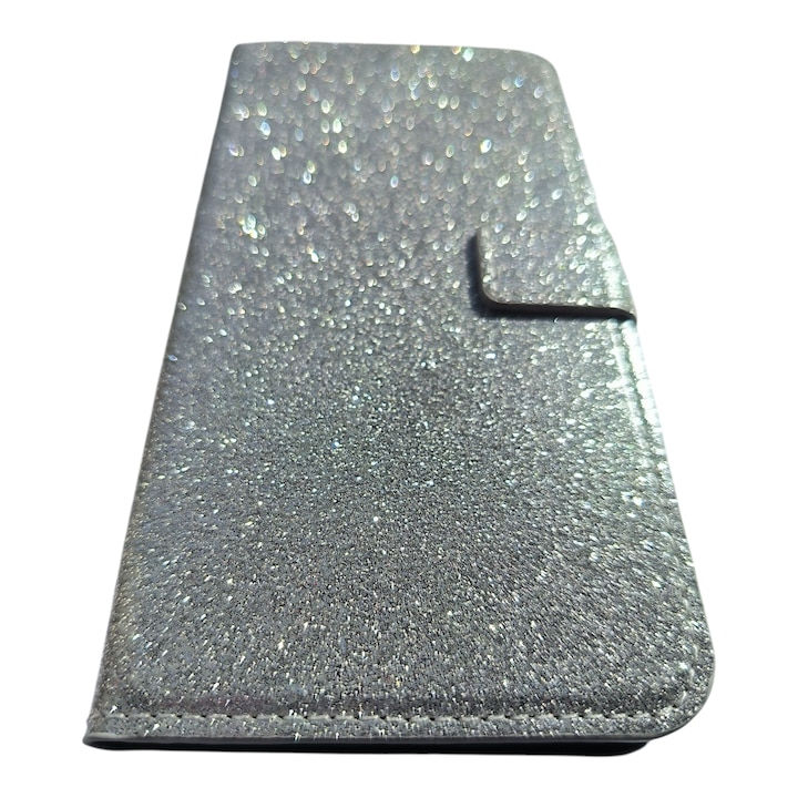 Husa compatibila cu iPhone 6 Plus, Tip Toc Vinil, Sclipici, Argintiu