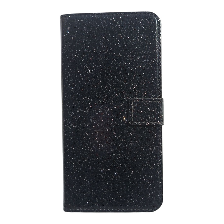 Husa compatibila cu iPhone 6 Plus, Tip Toc Vinil, Sclipici, Negru