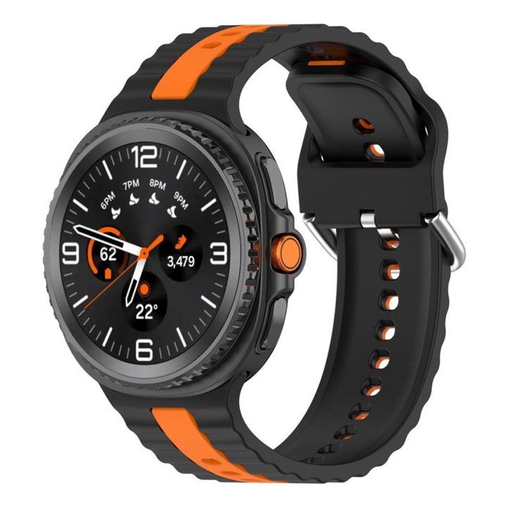 Каишка за смарт часовник от силикон за Samsung Galaxy Watch8 40мм / Watch8 44мм / Watch8 Classic, Стилен дизайн, Удобна за носене, Лесна за инсталиране, Черно/Оранжево