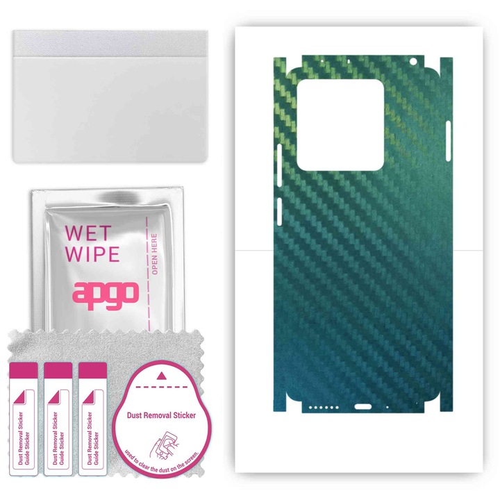 Folie de protectie pentru Xiaomi Redmi Note 13 5G – apgo Skins, anti-zgarieturi, autocolant pentru spate si laturi Carbon Chameleon CAKA1