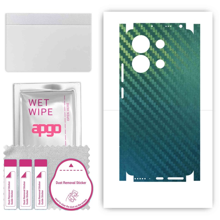 Folie de protectie pentru Xiaomi Redmi Note 13 4G – apgo Skins, anti-zgarieturi, autocolant pentru spate si laturi Carbon Chameleon CAKA1