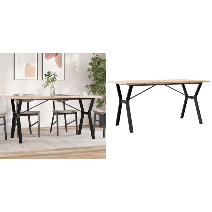 Masa bucatarie, cadru Y, 160x80x75, 5 cm lemn masiv pin si Otel