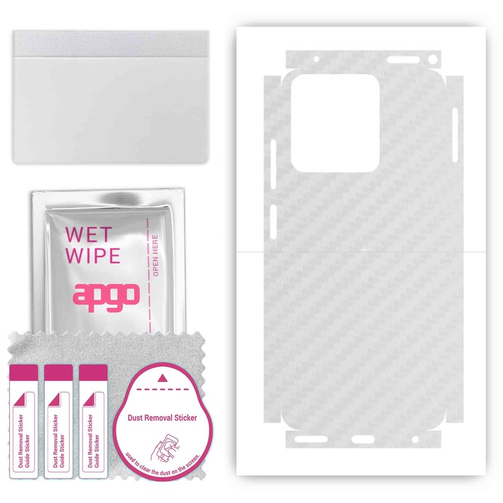 Folie de protectie pentru Xiaomi Redmi Note 12s – apgo Skins, anti-zgarieturi, autocolant pentru spate si laturi Carbon transparent