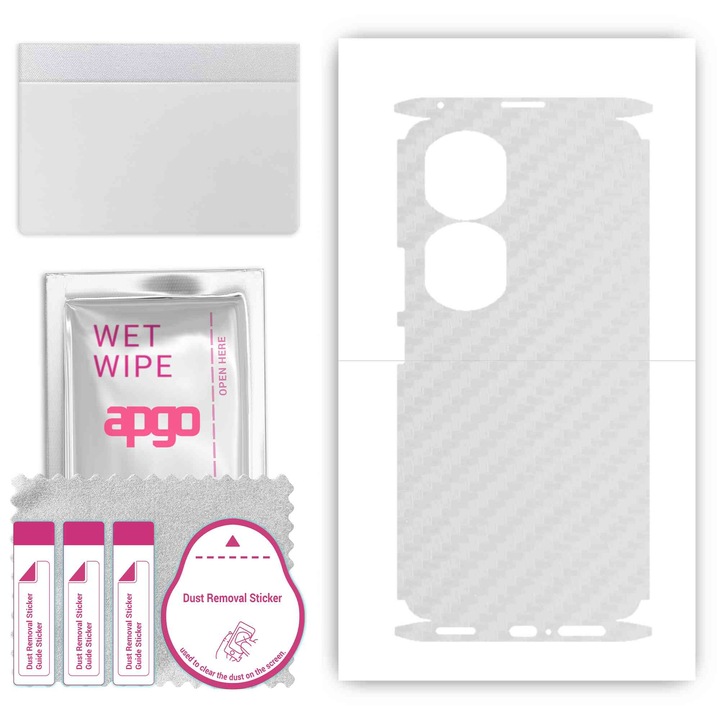 Folie de protectie pentru Honor 90 Pro – apgo Skins, anti-zgarieturi, autocolant pentru spate si laturi Carbon transparent