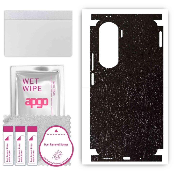 Folie de protectie pentru Honor 90 Lite – apgo Skins, anti-zgarieturi, autocolant pentru spate si laturi Piele neagra