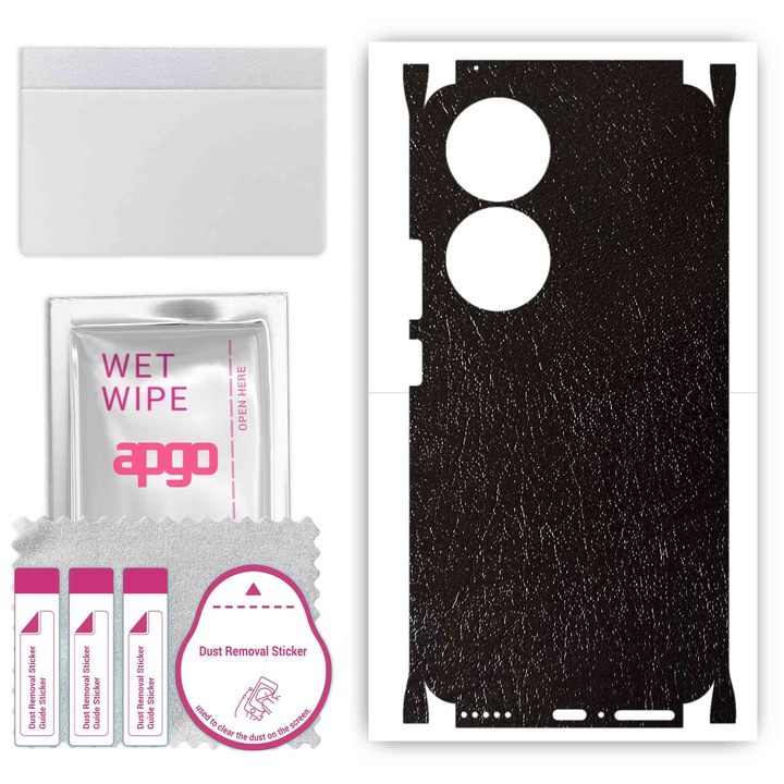 Folie de protectie pentru Honor 90 – apgo Skins, anti-zgarieturi, autocolant pentru spate si laturi Piele neagra