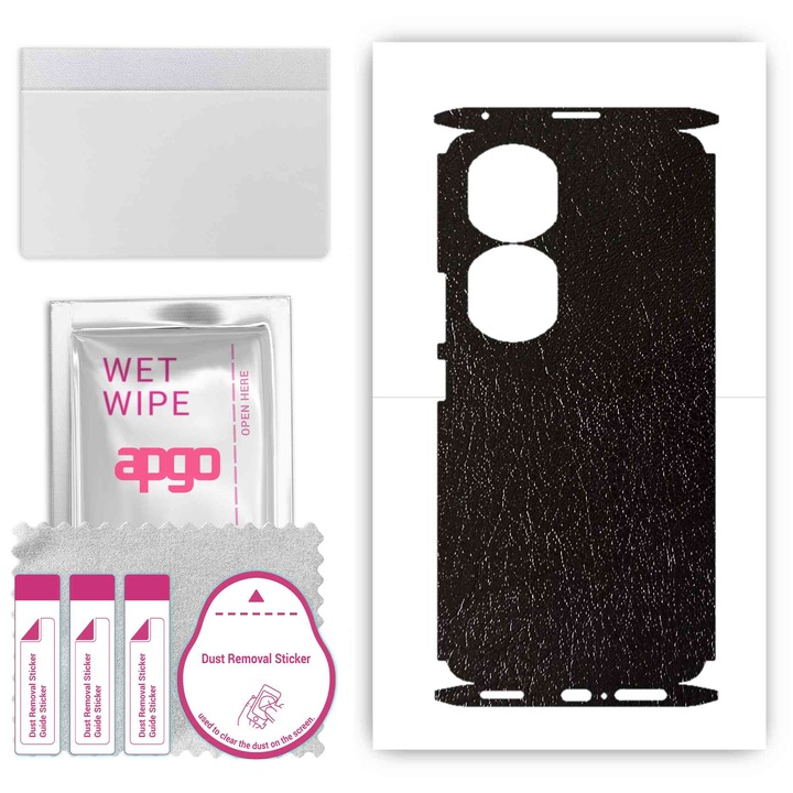 Folie de protectie pentru Honor 90 Pro – apgo Skins, anti-zgarieturi, autocolant pentru spate si laturi Piele neagra