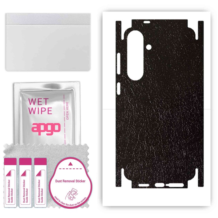 Folie de protectie pentru Samsung Galaxy S24+ Plus – apgo Skins, anti-zgarieturi, autocolant pentru spate si laturi Piele neagra