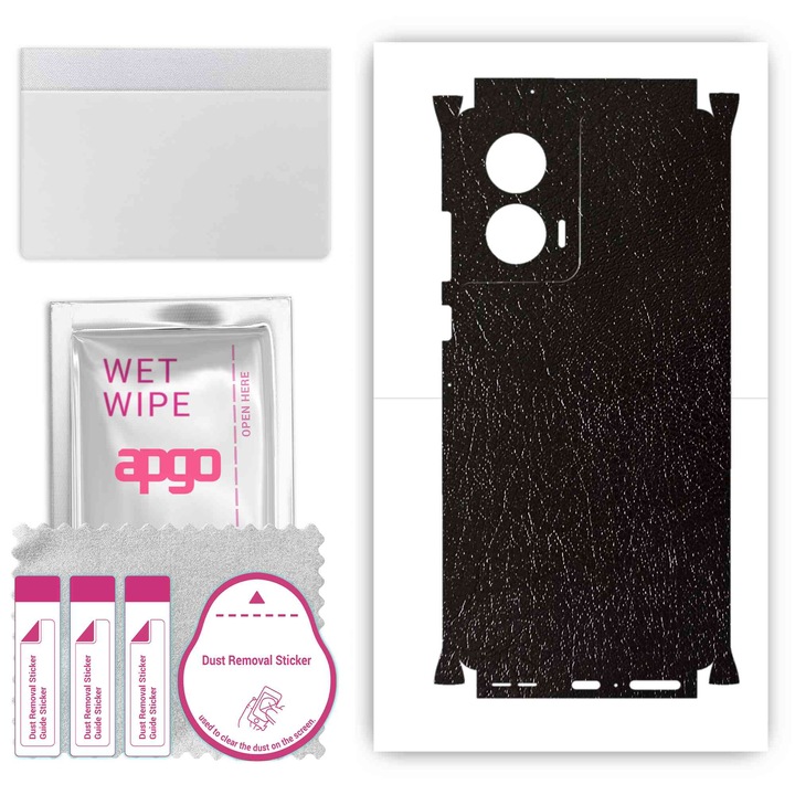 Folie Protectoare pentru Motorola Edge 50 Fusion, apgo Skins, Anti zgarieturi, autocolant pentru spate+laturi Piele neagra