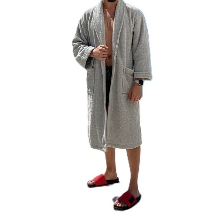 Halat De Baie, Terry, L/XL, Gri, 400 GSM, 100% Bumbac Fabricat din Pakistan