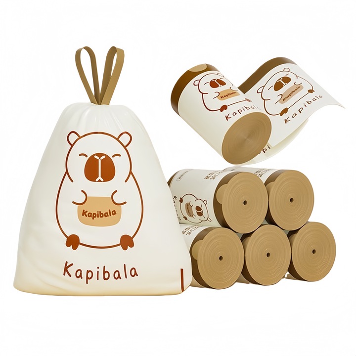 Комплект торби за битови отпадъци с връзки, модел Капибара, дебели и издръжливи, 45×42 см, 30 броя, за използване в кухнята