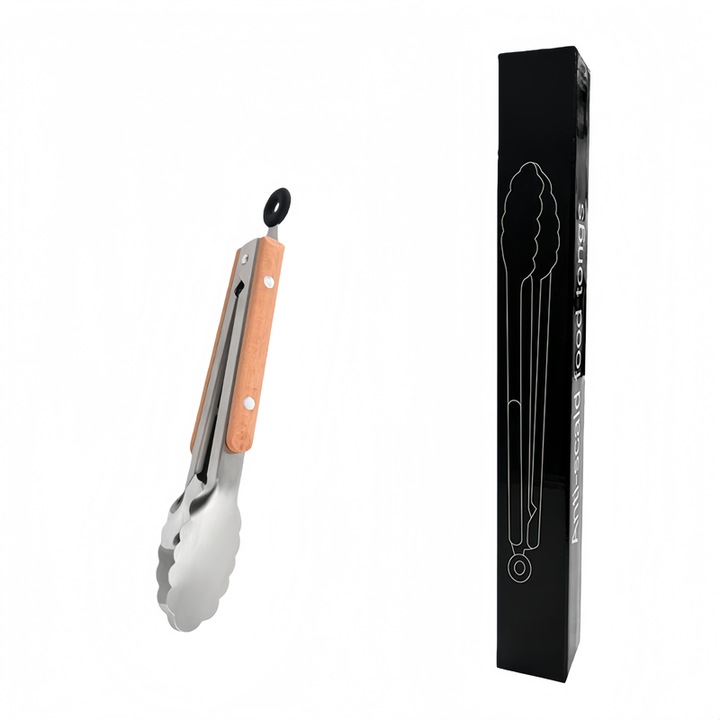 MORUO Cleste de bucatarie din otel inoxidabil, maner din lemn, rezistent la caldura, 9 inch