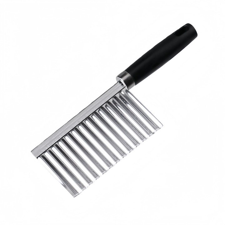 Cutit ondulat de bucatarie pentru legume si cartofi, Moruo, otel inoxidabil, lama lata 18.5 cm, maner anti-alunecare