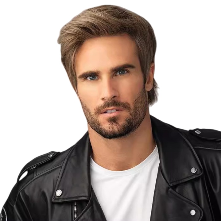 Peruca scurta pentru barbati, stil european si american, usor de purtat, din fibra sintetica de inalta densitate