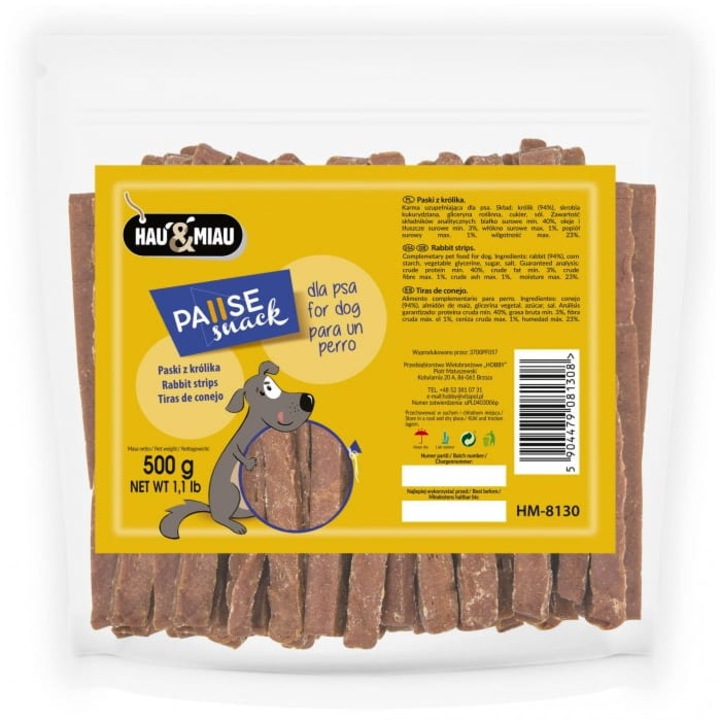 Recompense pentru caini, HOBBY, Parghii moi din iepure, 500g, 10-14cm