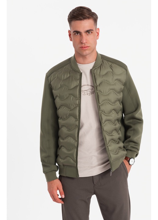 OMBRE, Jacheta cu guler baseball, Verde inchis