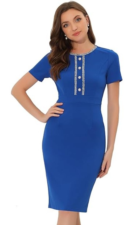 Rochie eleganta scurta, mulata pe corp, maneci scurte, albastra S