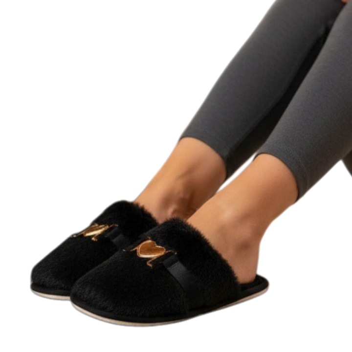Papuci de casa pufosi WF910negru 121916, Negru, 40-41