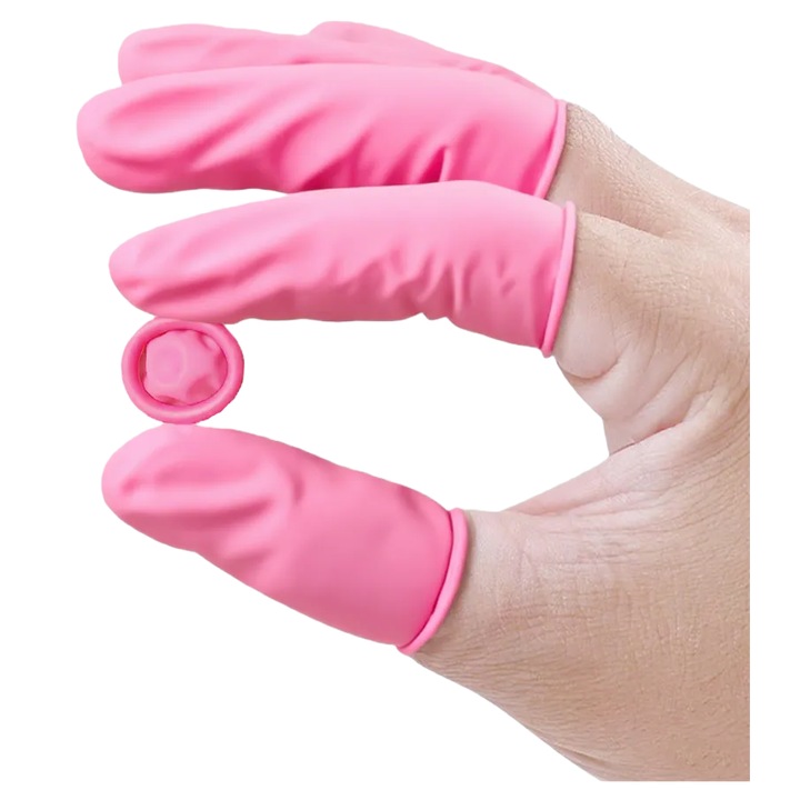 100 db rózsaszín latex ujjvédő, HSD-Tech, eldobható, csúszásgátló és tartós, ipari munkákhoz, elektronikához, kozmetikához, tetováláshoz, takarításhoz és kertészkedéshez, 6,5×2,3 cm