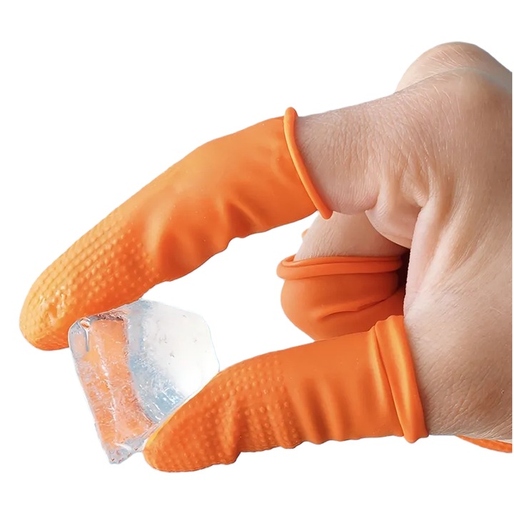 100 db narancssárga latex ujjvédő készlet, HSD-Tech, eldobható, csúszásmentes és tartós, ipari, elektronikai, kozmetikai, tetoválási, tisztítási és kertészeti munkákhoz, 6,5×2,8 cm