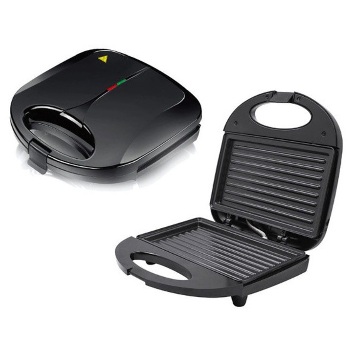 Sandwich maker, 750W, suprafata antiaderenta, pentru sandwich-uri, panini si tortilla, culoare negru