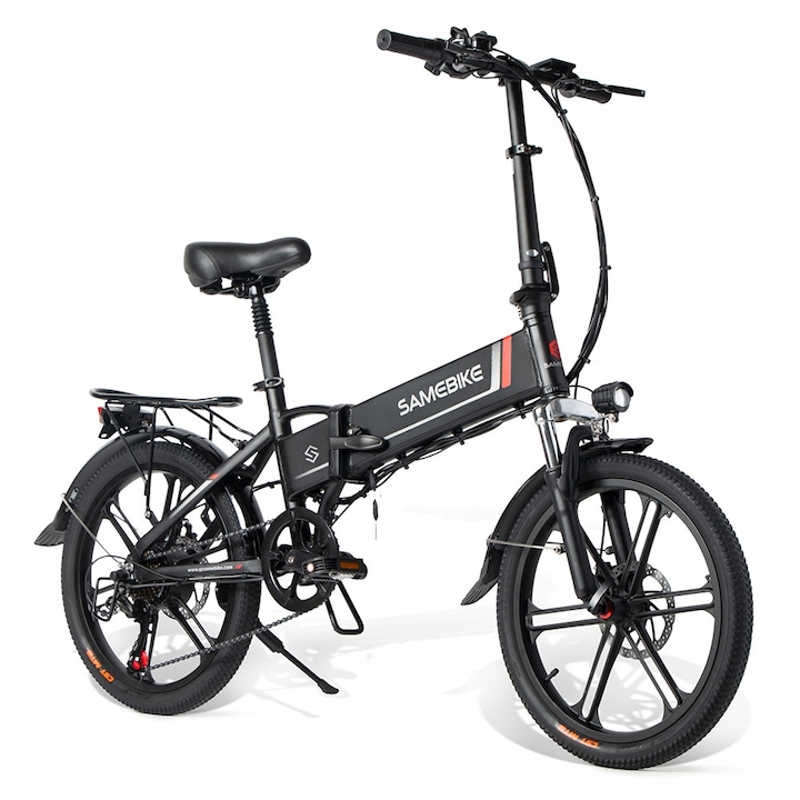 Összecsukható elektromos kerékpár, Samebike 20LVXD30-II-IT-BK-EU, 20" kerekek, 250W motor, 10.4Ah 48V akkumulátor, 25KM/H, 70km hatótáv, SHIMANO 7 sebesség, Fekete