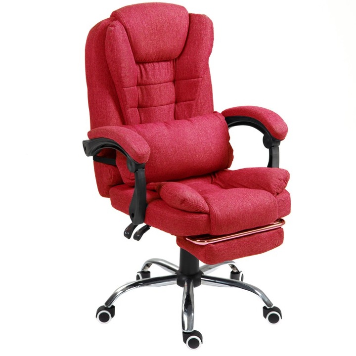 Scaun de birou Mini Brandon-Max Textil Rosu, Functie "Sezlong", Perna reglabila detasabila, Extensie membre inferioare