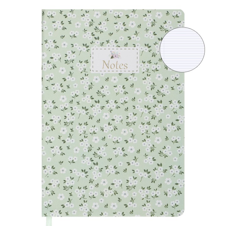 Тетрадка А5 ментово зелена флорална - 80 листа