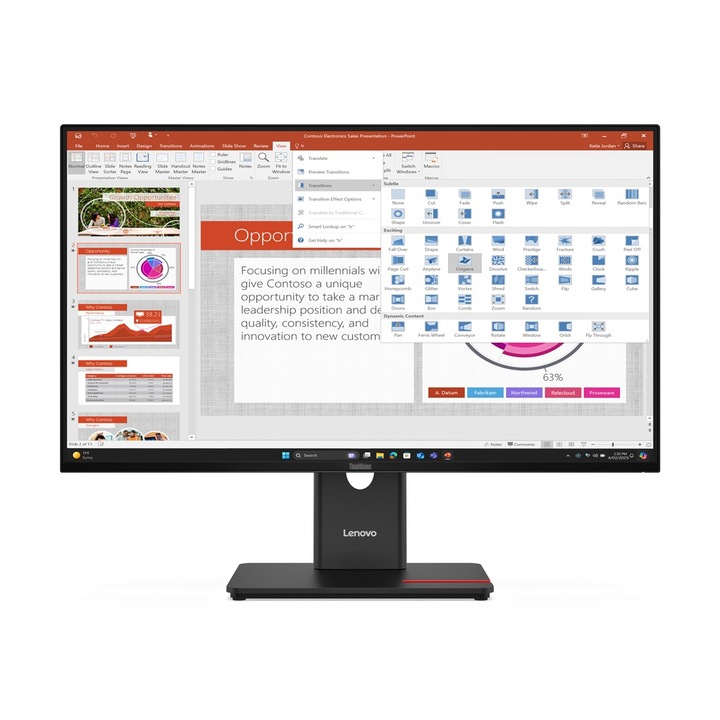 Монитор Lenovo ThinkVision T27-40, 27" Full HD 1920 x 1080, IPS, 6 ms, 120 Hz, Черен