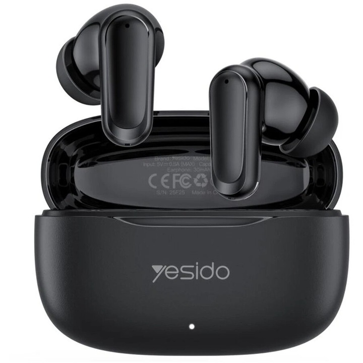 Casti Wireless Yesido, Bluetooth 5.4, autonomie 5 ore, negru