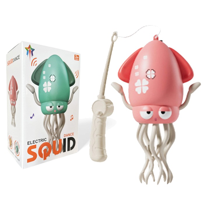 Jucărie interactivă Chippo Caracatiță Dansatoare - Calamarul Vesel Funky 158213, Cu senzor de obstacole, undiță și baterie reîncărcabilă, Roz