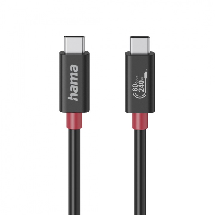HAMA Кабел USB C USB4 Gen4, eMarker, 80 Gbit/s, 1 m, 240 W, черен