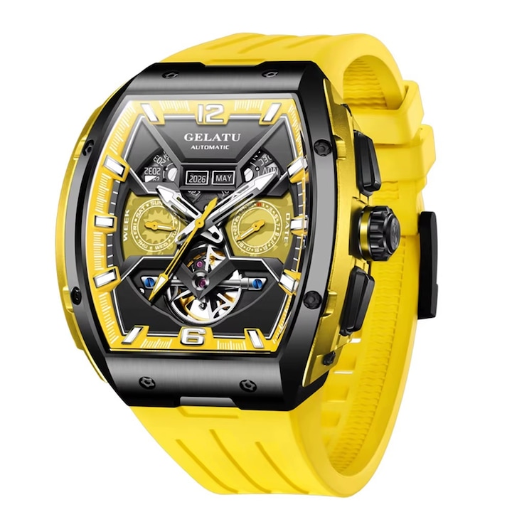 Ceas barbatesc GELATU Steel Inceptive, Automat, INOX, Galben