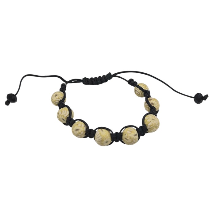 Bratara reglabila de ata cu pietre crem model floral Dionisa