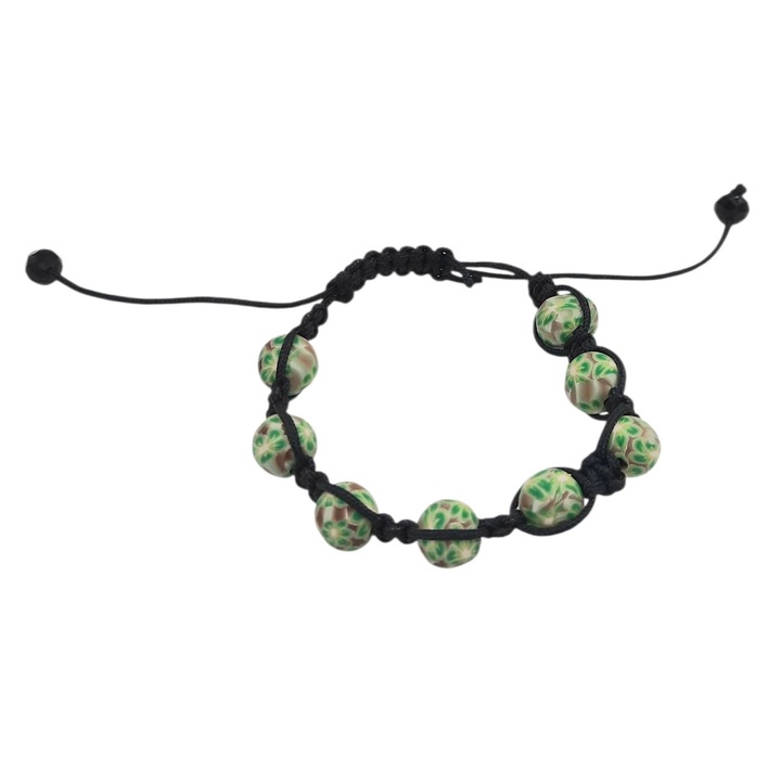 Bratara reglabila de ata cu pietre verzi model floral Dina