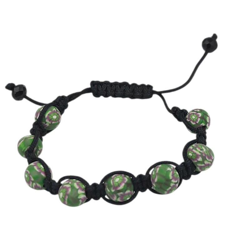 Bratara reglabila de ata cu pietre verzi model floral Doris