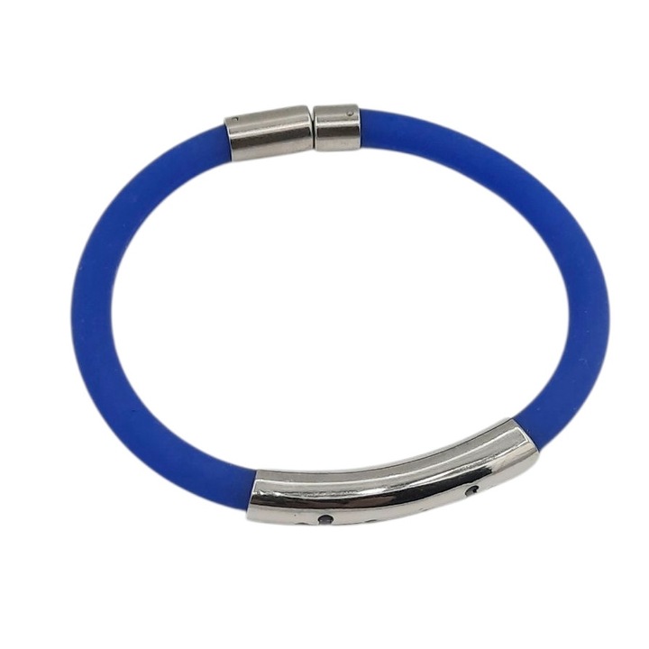 Bratara de silicon albastru cu ornamennte si incuietoare de Inox 20 cm lungime Dumitra