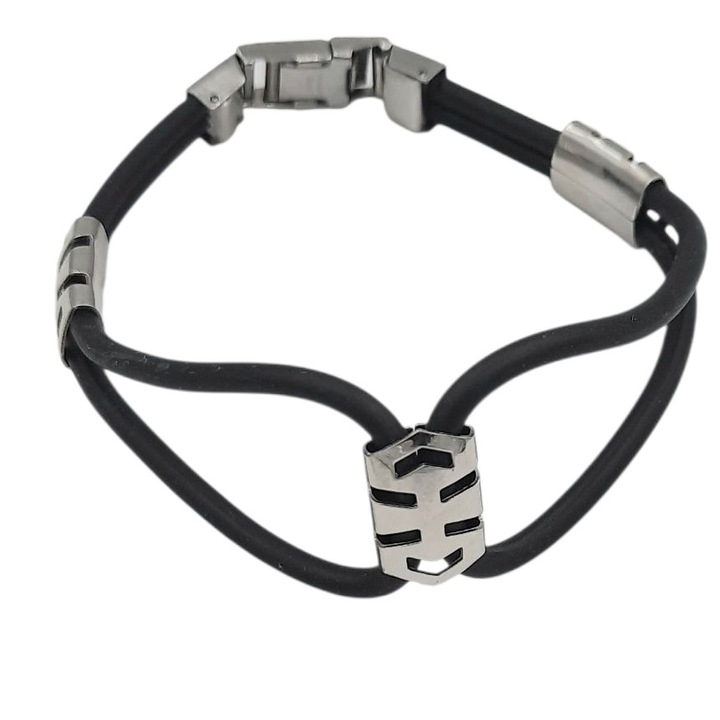 Bratara de silicon negru cu ornamente si incuietoare de Inox 20, 5 cm Catrina