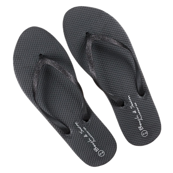 Papuci de plajă, talpă dublă, culoare neagră, mărime unică