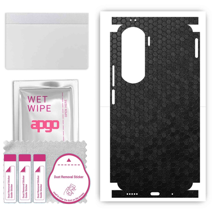 Folie de protectie pentru Honor 90 Lite – apgo Skins, anti-zgarieturi, autocolant pentru spate si laturi Fagure de miere negru