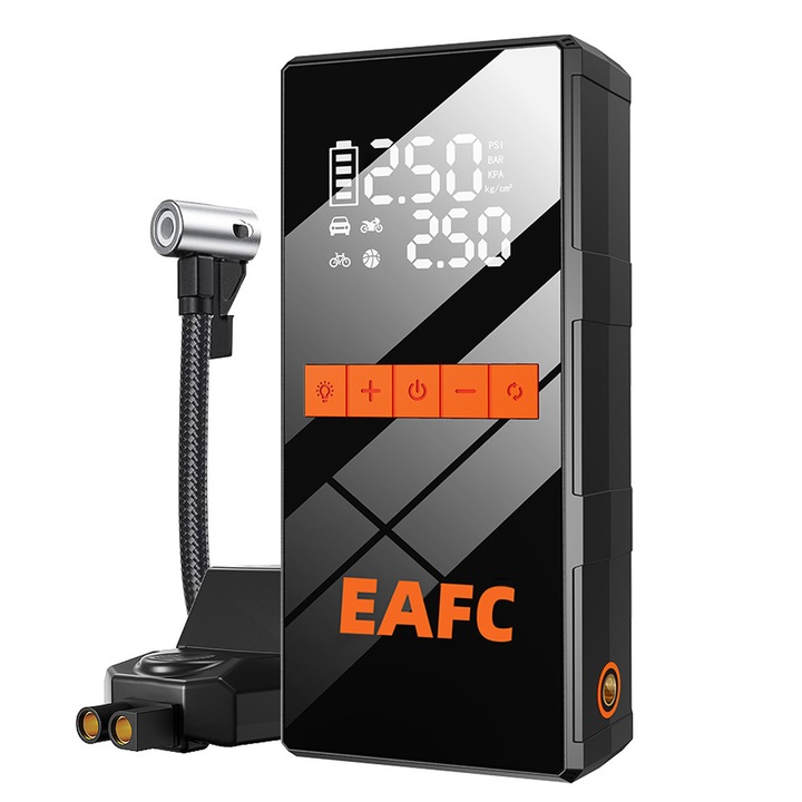 Starter auto power si compresor aer, pornire rapida a masinii, 1200A, 12V, functie baterie externa, Presiune maxima 150 PSI, 8000mAh, lumina LED, Gasoline/Diesel 4.0L/2.0L, negru